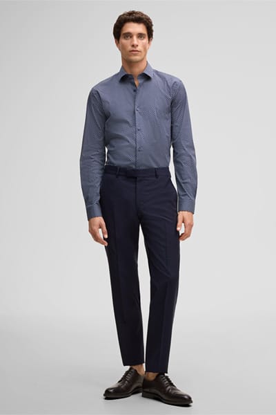 Overhemd Stan, donkerblauw/wit patroon