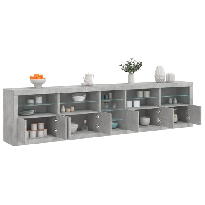 vidaXL - Dressoir - met - LED-verlichting - 283x37x67 - cm - betongrijs
