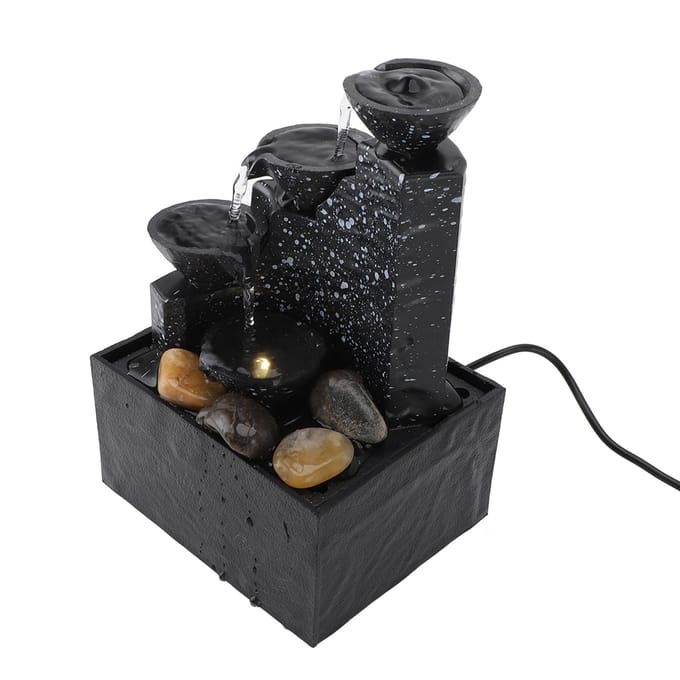 Tafelbladfontein Circulerend Water Decoratief USB Bureau Watervalfontein met LED Licht Stenen black