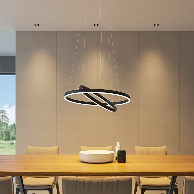 Arcchio LED hanglamp Albiona, zwart, 2 ringen, Ø 60 cm