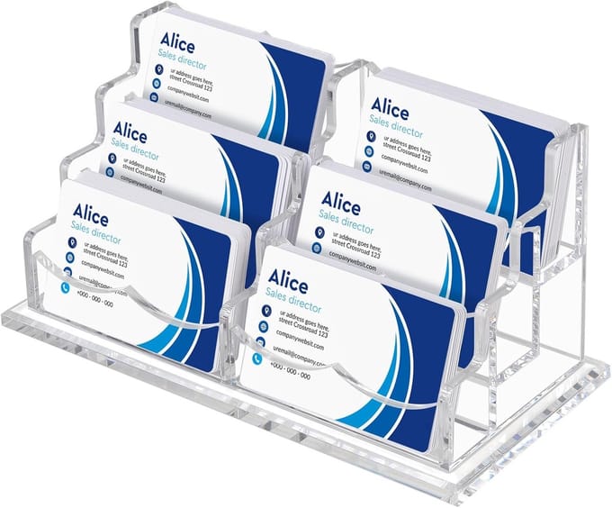 6 Compartiments voor Visitekaarten - Transparant - Acryl - Houder voor Bureau, Receptie, Tentoonstelling