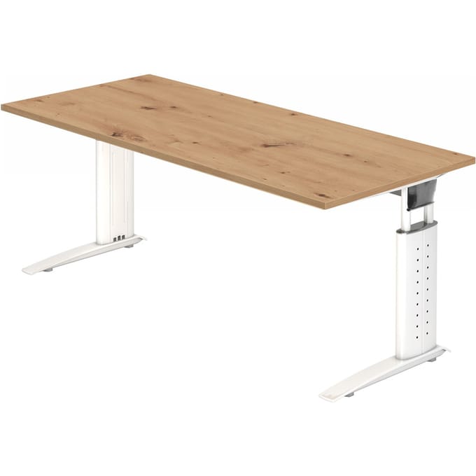 UNDA 19 W | Bureau - 180 x 80 Tafelhoogte I In hoogte verstelbaar Essen-Eik/Zilver