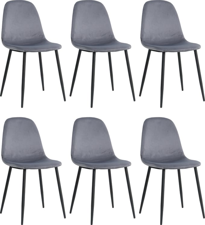 Lina® Napoli Eetkamerstoelen - Grijs - Set van 6 - Fluweel - Velvet