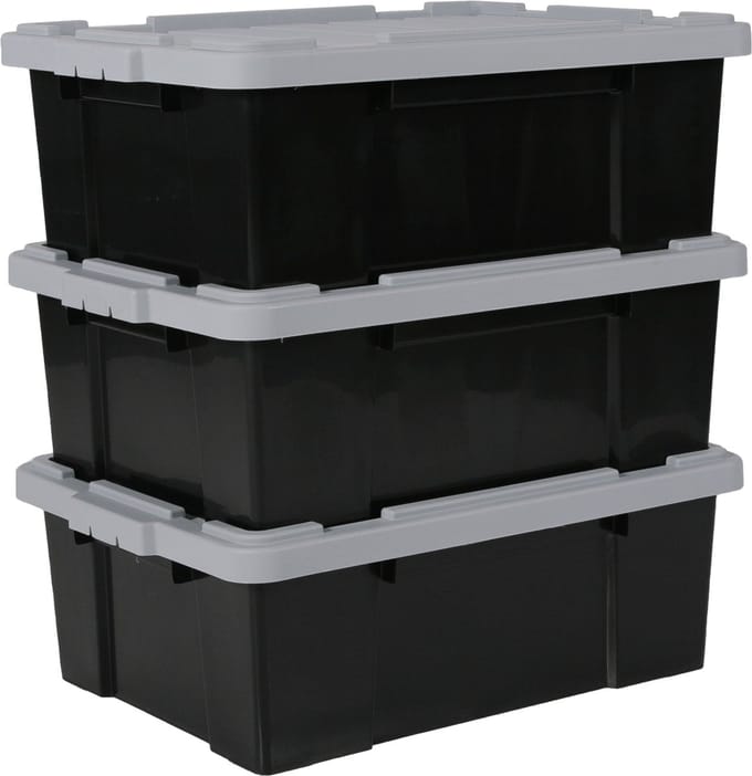 IRIS Powerbox Opbergbox - 43L - Kunststof - Zwart/Grijs - Set van 3