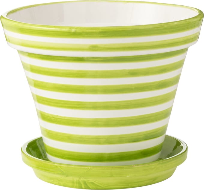 J-Line bloempot Granada Stripes Handmade + Painted - keramiek - groen - extra large - Ø 50 cm