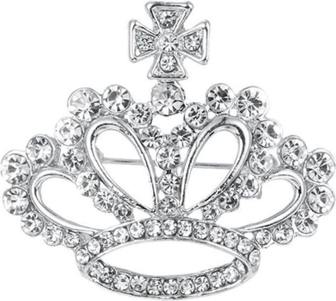 Fako Bijoux® - Broche - Kroon - Kristal - 43x39mm - Zilverkleurig