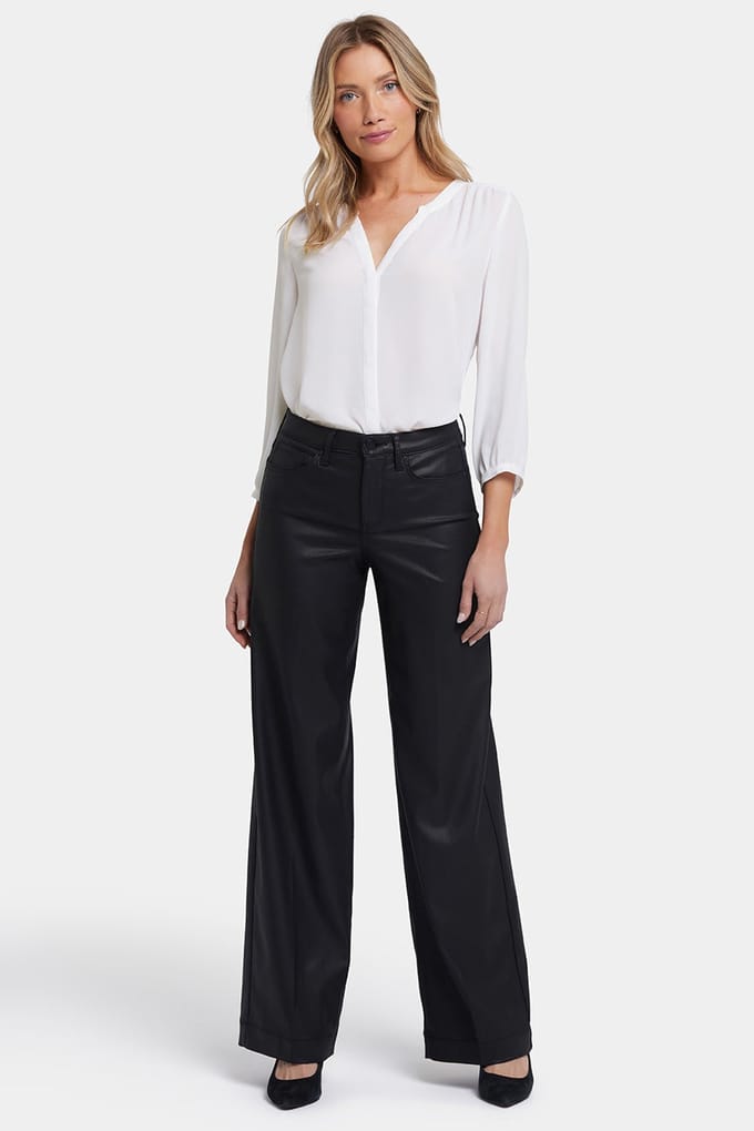 Gecoate Teresa Wijde Pijpen Jeans | Zwart Gecoat
