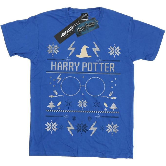 Harry Potter Jongens Kerstpatroon T-shirt (Koningsblauw)