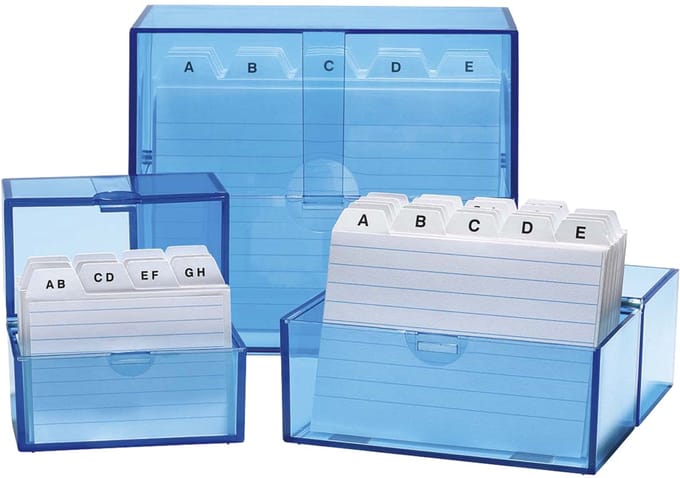 WEDO Kaartenbak A7 liggend, blauw-transparant, gevuld