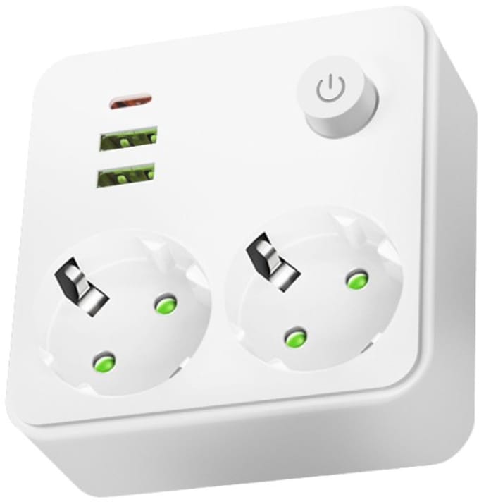 Kobi LINEA PRO FL2 stekkerdoos splitter met schakelaar 2x Schuko + 2x USB-A + 1x USB-C wit