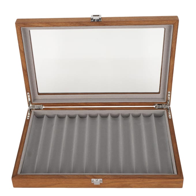 Houten Vulpen Display Case Organizer Walnoothout Opbergdoos Geschenkdoos voor 12 Pennen Display gray