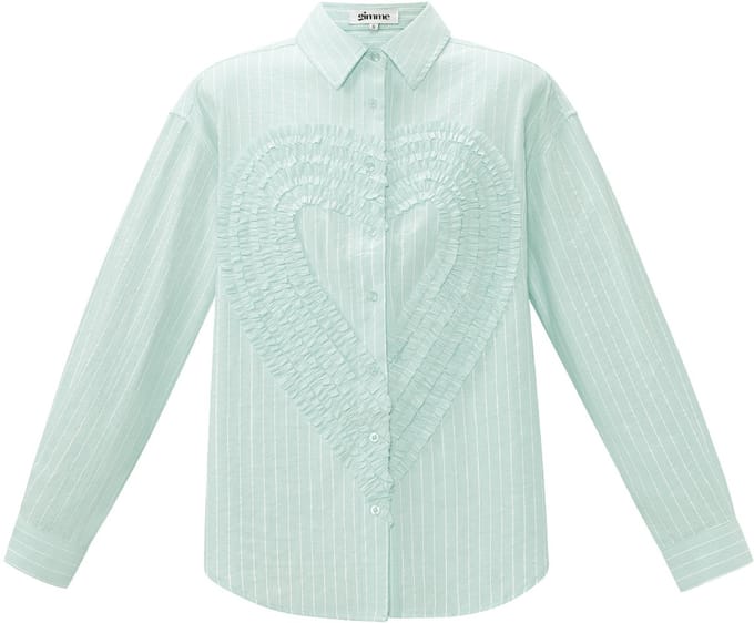 Eelegant Cotton Woven Damesoverhemd met Hartvormig Ruffledetail - Groen - Maat M