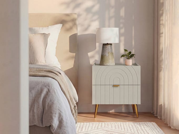 Vente-unique Set van 2 nachtkastjes met 2 lades - Beige - NORSIM