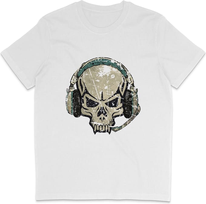 Skull DJ T Shirt Heren Dames - Muziek - Wit- M