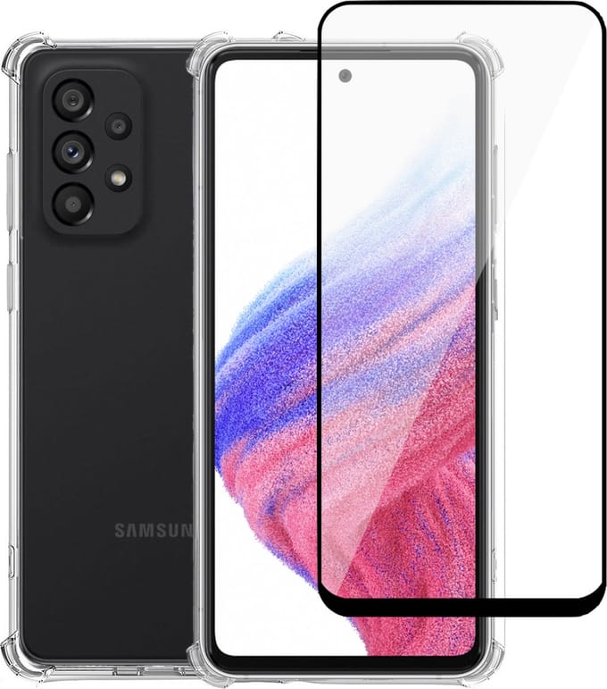 Geschikt voor Samsung A53 5G Hoesje + Screenprotector – Full Cover Gehard Glas – Shock Proof Case – Transparant