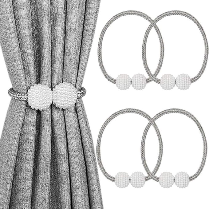 Set van 4 Magnetische Gordijnhouders voor Elegante Raamdecoratie - Grijs