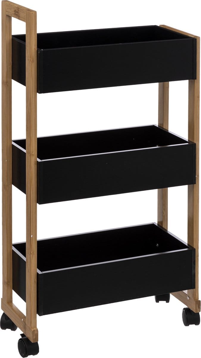 Keuken trolley 3-laags - bamboe hout - zwart/bruin - 41 x 20 x 80 cm - badkamer