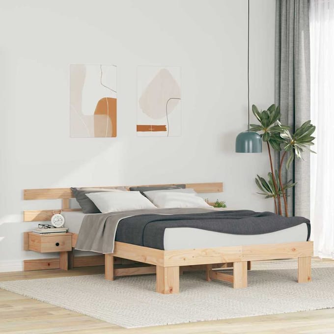 vidaXL - Bedframe - met - hoofdeinde - Bruin - 120 - x - 200 - cm - Massief - grenenhout