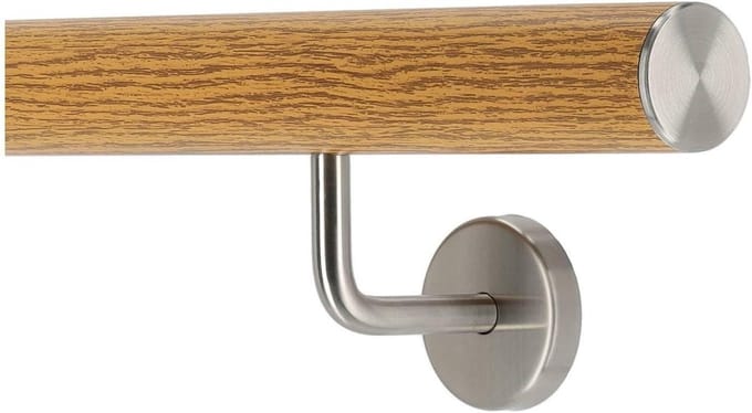 Wandleuning Trapleuning - Aluminium Reling - Veilig Traplopen - Eiken Hout Decor - 190 cm - Zwart