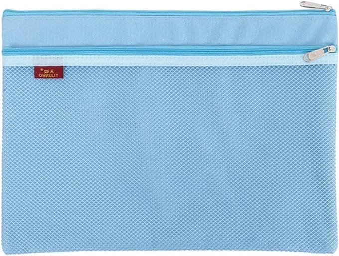A4 Documententas met Dubbele Rits - Waterdichte Nylon Mesh Folder voor Documenten, School en Kantoor, Blauw