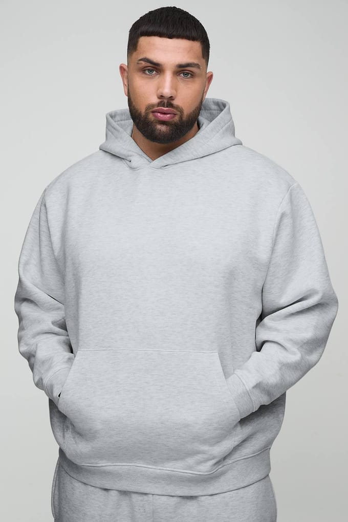 Plus 330GSM Basic Oversized Over het Hoofd Hoodie | Grey Marl | Size 4XL