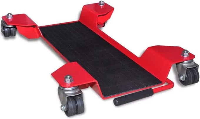 Motorfiets Rangeerhulp - Parkeerplaat Rolwagen - Motor Verplaatsen - Stalen Constructie - 60 x 41.5 x 8 cm - Rood
