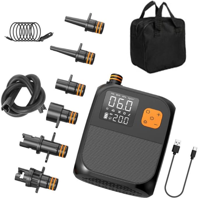 Draagbare Paddleboard Pomp 25PSI Hoge Druk Elektrische Luchtcompressor Pomp Powerbank met 6 zwart