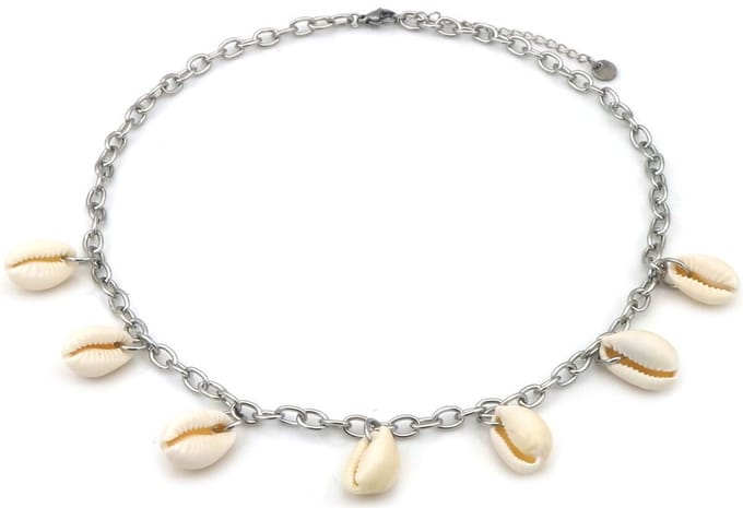 Ketting - RVS - schelpen - zilverkleurig - 40-45 cm