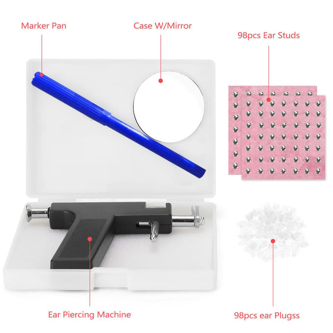 Roestvrijstalen Body Piercing Tool Kit Professionele Oor Neus Navel Piercing Machine met Oorstekers piercing machine with studs set gray