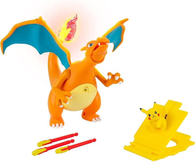 Pokemon Deluxe Figuur 15cm Fly Charizard met Pikachu & Launcher Bekende knuffels