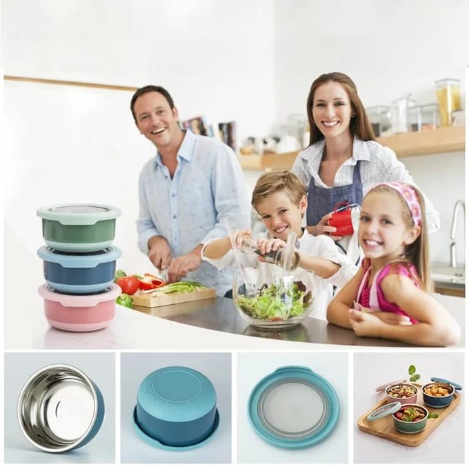 Boîte à lunch ronde en acier inoxydable avec couvercle, bol à porridge pour étudiant, boîte à lunch pour employé de bureau, récipient alimentaire, bol frais pour réfrigérateur gray