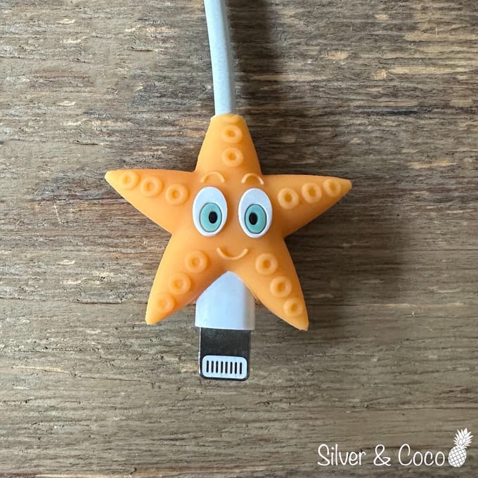 SilverAndCoco® - Kabeldiertjes / Kabelprotector / Kabelbeschermer Mobiele Telefoon Kabel Lader beschermer / Kabelbijter iPhone iPad Android oplader - Zeester