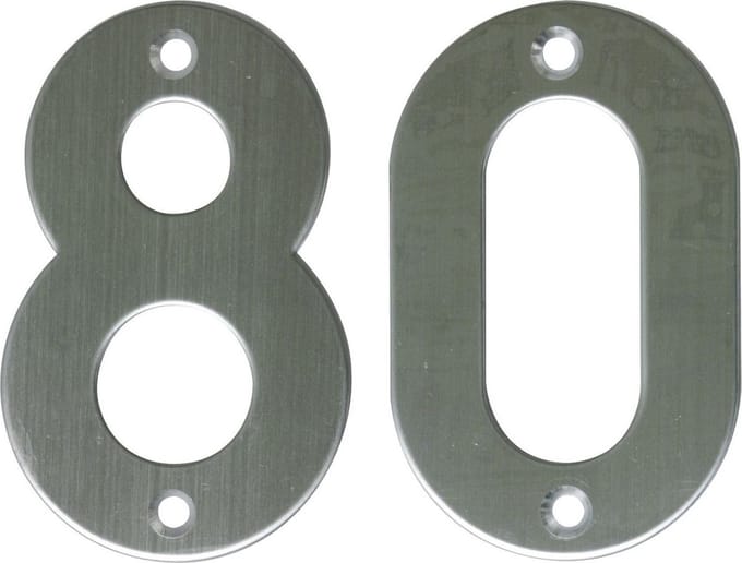 AMIG Huisnummer 80 - massief Inox RVS - 10cm - incl. bijpassende schroeven - zilver