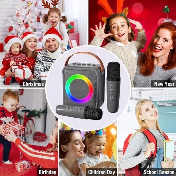 Sounix Draagbare Karaoke set - Incl. 2 draadloze microfoons - Bluetooth Speaker - Zwart