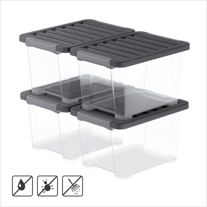 Rotho CORE Pro - opbergboxen - set van 4 - stapelbaar - 15 ltr
