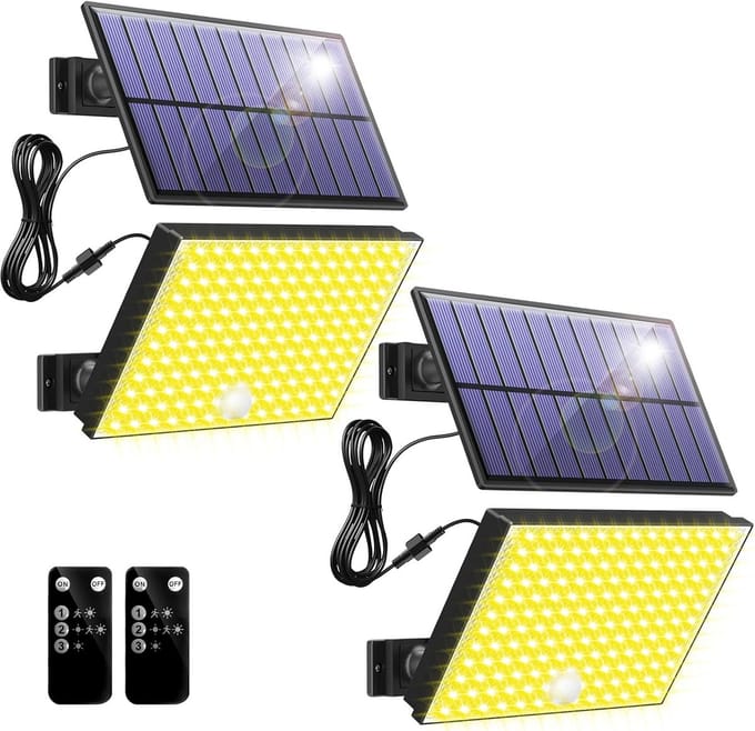 Set van 2 Buiten Zonne-LED Spots met Bewegingssensor en 3 Modi - Warmgeel Licht