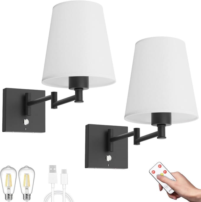 Dimbare Draadloze Wandlamp met Afstandsbediening - 6000 mAh, Oplaadbaar, Set van 2