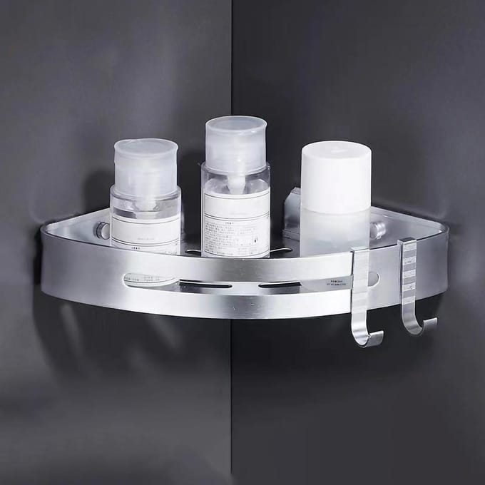 Ponsvrij Douche Opbergrek Aluminiumlegering Badkamer Hoek Opbergplanken voor Thuis Driehoekig white