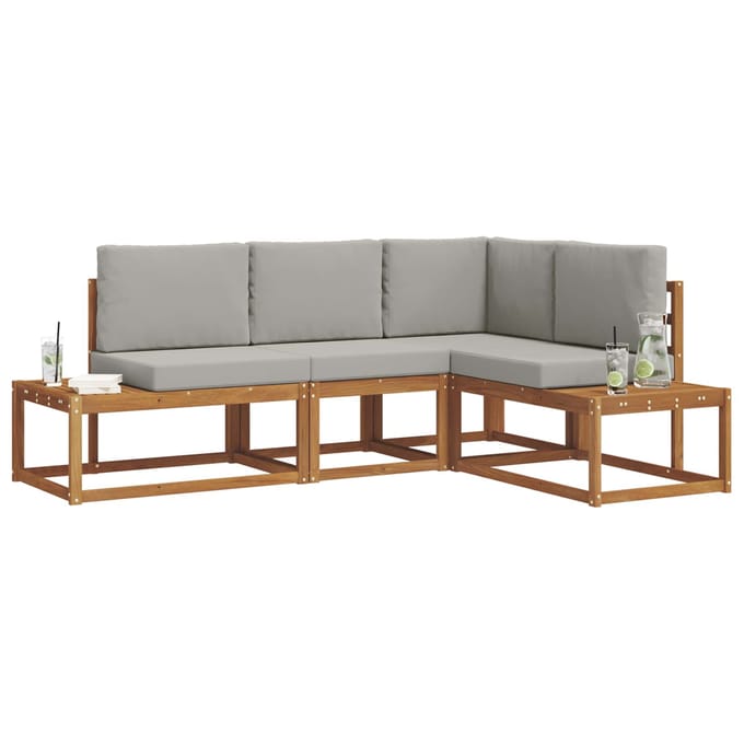 vidaXL - 4 - st - Buiten - bank - set - Massief - Acacia - Hout - en - Polyester
