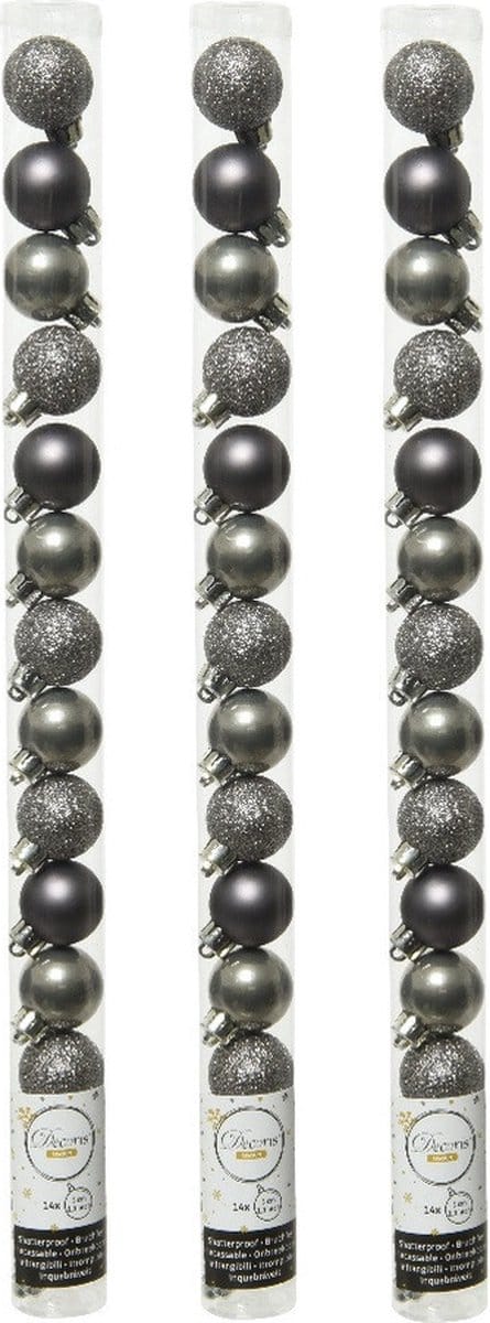 Decoris Mini kerstballen - 42x st - antraciet - D3 cm - kunststof - kerstversiering