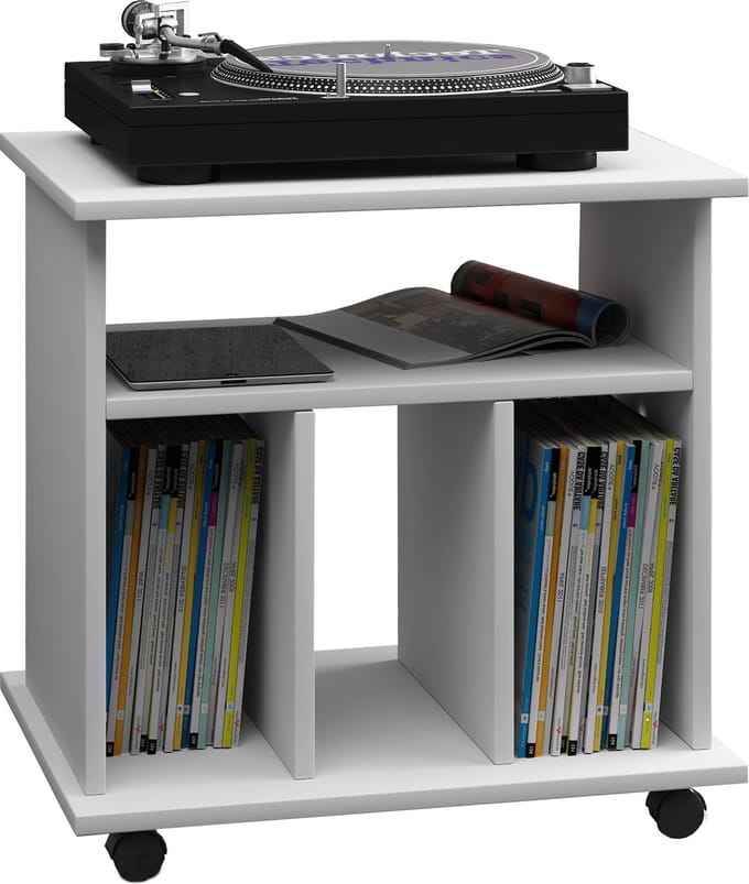 Houten LP platenkast media plank opslag rolbare wielen Retal