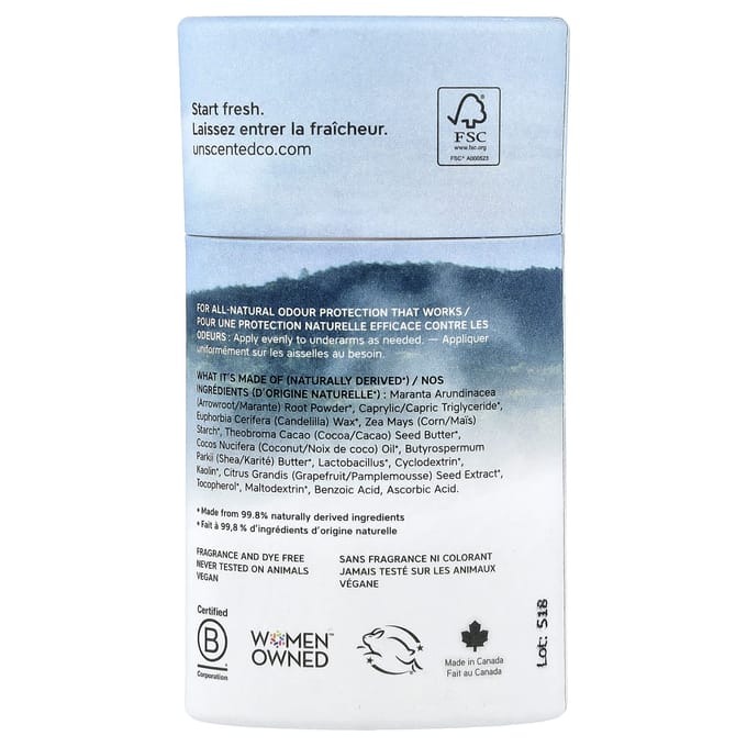 The Unscented Company, Déodorant, Sans Aluminium, Sans Parfum, 70g (2,5 oz) white
