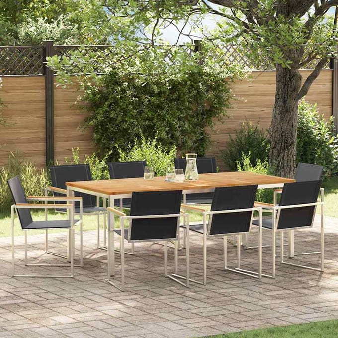 vidaXL - Tuin - Eettafel - Set - 9 - st - Massief - Teakhout - en - RVS