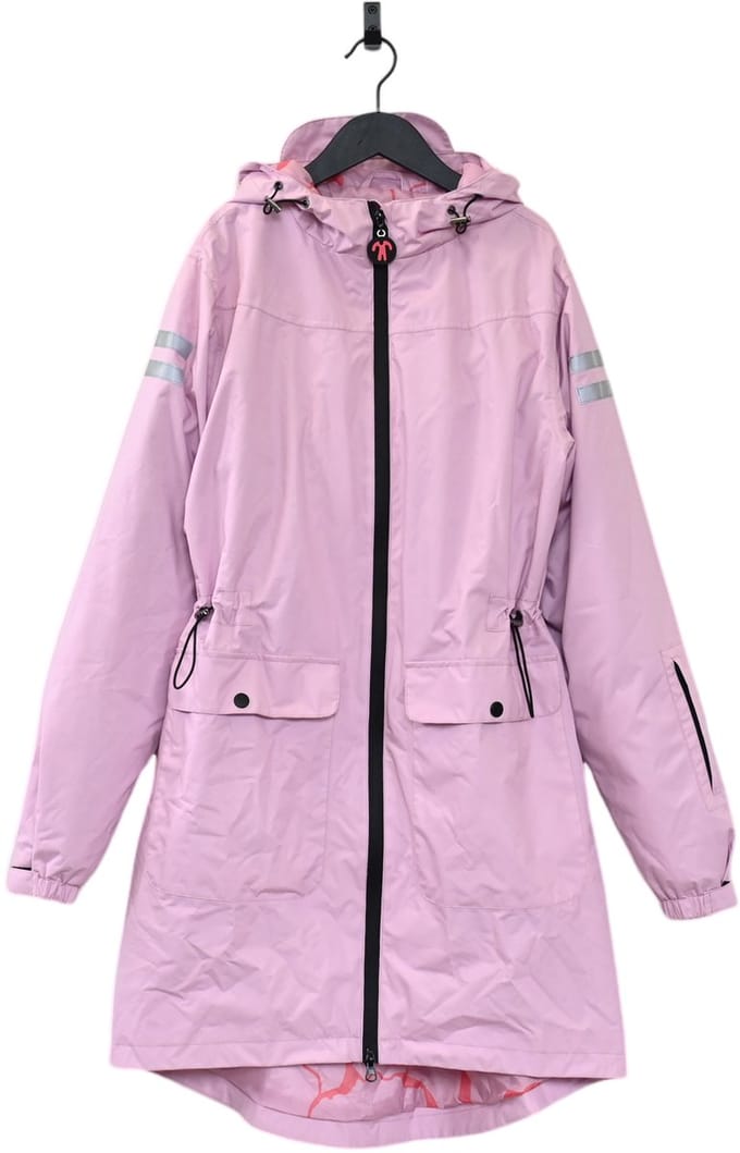 Ducksday - Regenjas Dames - Waterdicht - Met Capuchon - Reflecterend - Half Lang Model - Gevoerd - Lila Roze - Maat Small 36/38