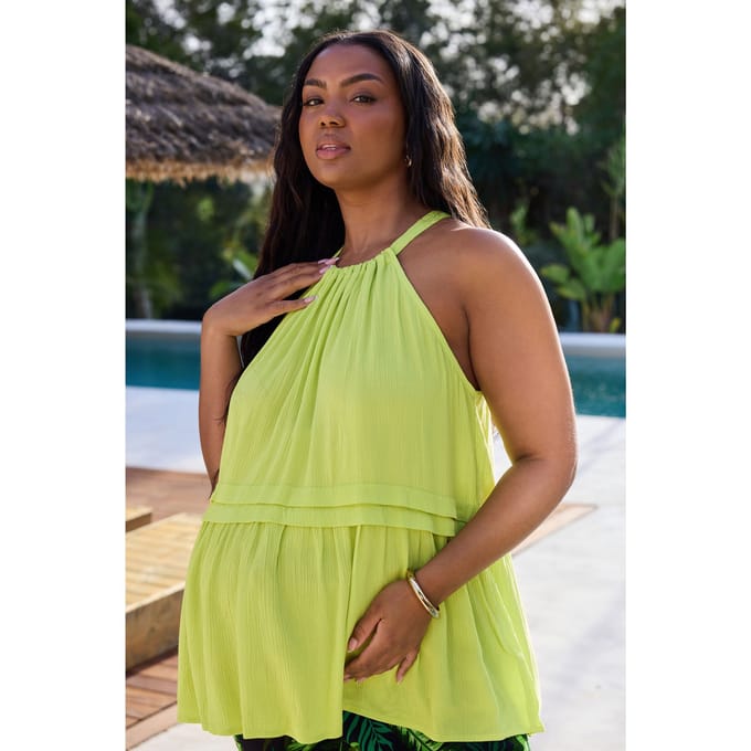 Bump It Up Maternity Top Van Kreukelstof Met Halternek In Chartreuse Size 48