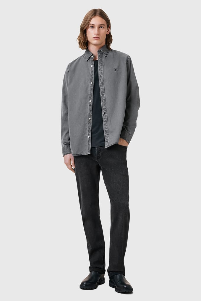 AllSaints Bodhi Ls Overshirt Pillar Grey Taglia: M | Camicie Casual Outlet | Uomo | Grigio