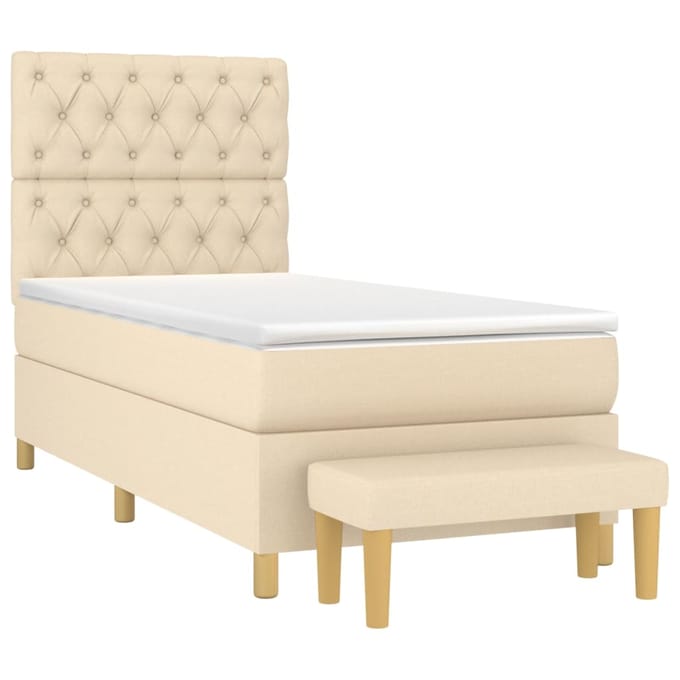 vidaXL - Boxspring - met - matras - stof - crèmekleurig - 80x200 - cm