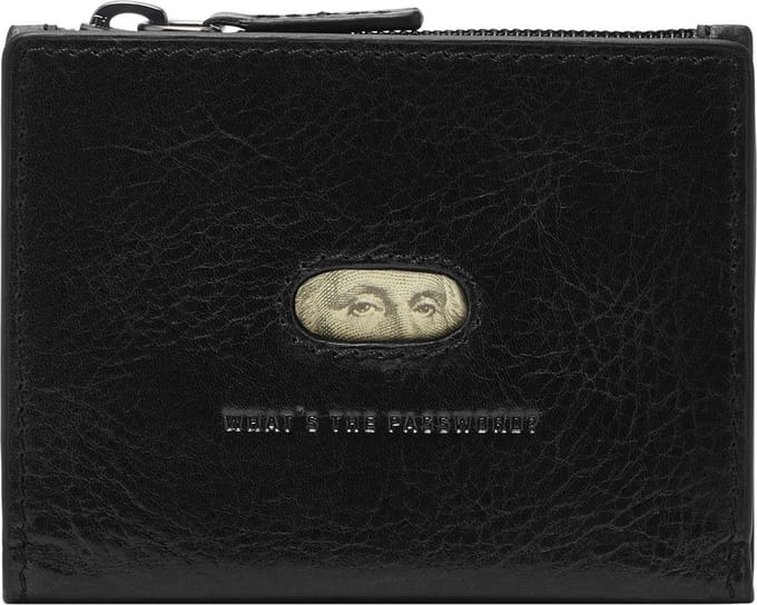 FOSSIL Leren Portemonnee Andrew Magnetic Zip Card Case Black Zwart