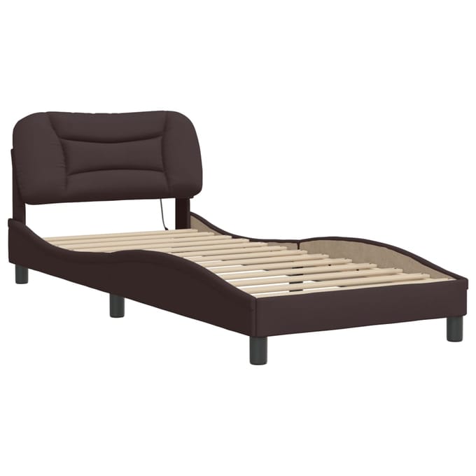 vidaXL - Bedframe - met - LED - zonder - matras - "Hvar" - 90x190 - cm - stof - donkerbruin