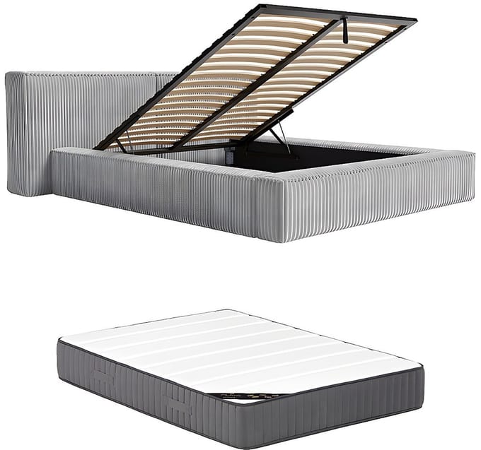 Vente-unique Bed met opbergruimte fluweel lichtgrijs 140 x 190 cm